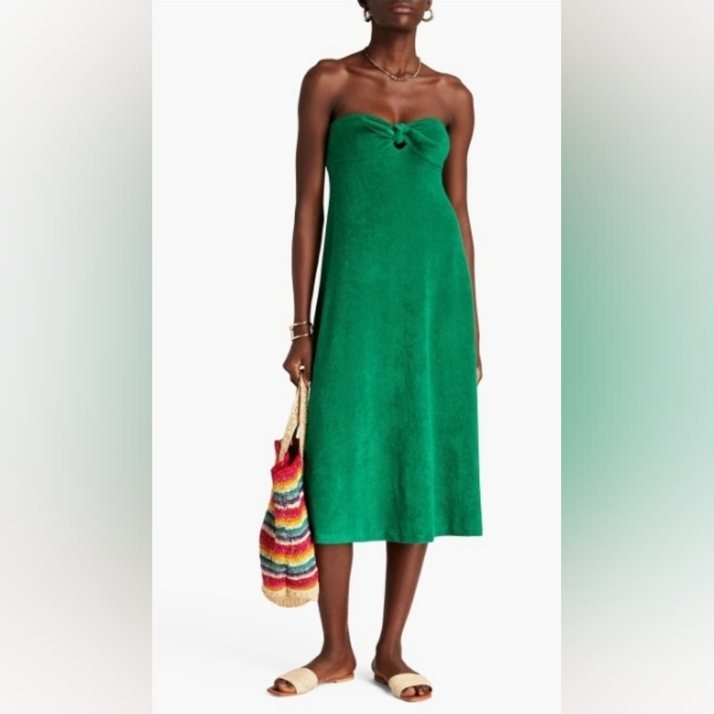 ZIMMERMAN SRRAPPLES MIDI DRESS IN GREEN TERRY CLOTH BELOW KNEE LENGHT SZ 3/LARGE - Picture 2 of 15